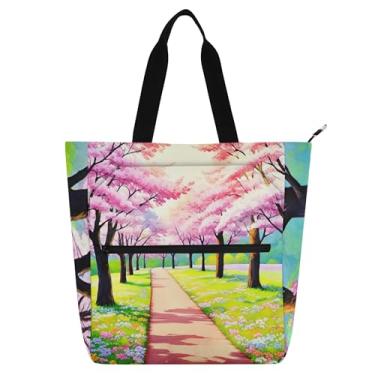 Imagem de Sacolas femininas para pintura a óleo, primavera, paisagem, trabalho, lona, escola, bolsa de viagem, presente para amantes de livros