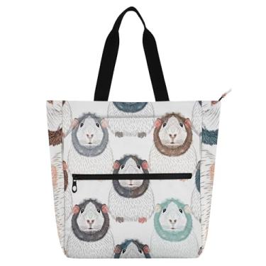 Imagem de Linda bolsa de trabalho feminina com desenho de porquinhos-da-índia, bolsa escolar de lona com zíper, bolsas de escritório, presente para amantes de livros