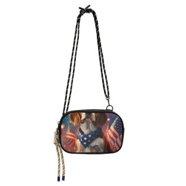 Imagem de TSENQUE Linda bolsa feminina com bandeira americana Beagle pequena bolsa transversal para celular bolsa de viagem sobre o ombro bolsas femininas fofas