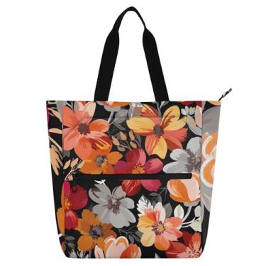 Imagem de GAIGEO Bolsa de trabalho feminina floral de lona escolar com zíper bolsa infantil fofa com compartimentos