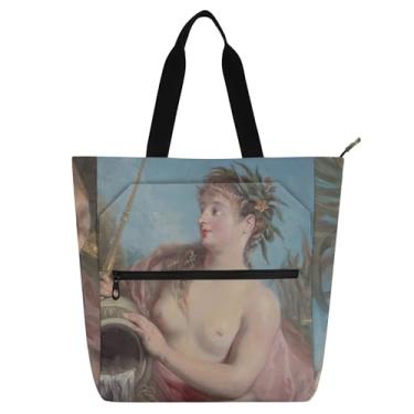 Imagem de Antoine Watteau Painting Quellnymphe Bolsa de trabalho feminina lona praia livro tote com zíper bolsas médias amantes de livros presentes
