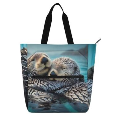 Imagem de GAIGEO Otters Bolsa de mão fofa de animal para mulheres, trabalho, lona, faculdade, escola, bolsas infantis, fofas, para amantes de livros