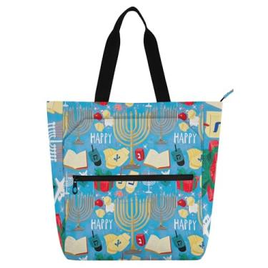 Imagem de Happy Hanukkah Bolsas femininas azuis para trabalho lona faculdade escola bolsas carteiro bolsas amantes de livros presentes