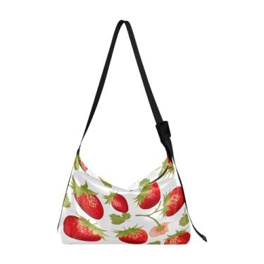 Imagem de Bolsa transversal Hobo Nautical with a Lighthouse and Sea Shells, bolsa transversal de couro grande, bolsa de couro masculina, Morangos - 4, One Size