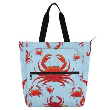 Imagem de GAIGEO Bolsa de mão reutilizável reutilizável com estampa de caranguejos vermelhos azul claro para crianças e mulheres