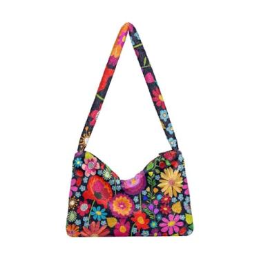 Imagem de Bolsas de ombro femininas verdes natalinas, bolsa de pelúcia Undersrm, bolsa de ombro feminina, Girassol margarida papoula floral, One Size