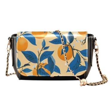 Imagem de GAIGEO Bolsa transversal feminina de couro tropical Leves, bolsa tiracolo de couro leve, bolsas transversais para mulheres, média, Ramo laranja azul laranja-8, One Size