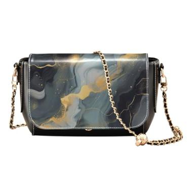 Imagem de GAIGEO Bolsa tiracolo feminina de couro com pintura em aquarela, bolsa tiracolo de couro para mulheres, bolsa de ombro feminina, Pintura abstrata preta e dourada - 4, One Size