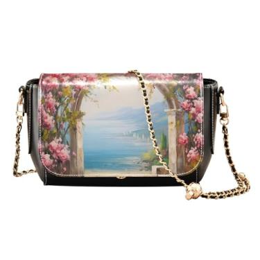 Imagem de GAIGEO Bolsa de ombro de campo de girassol com bolso, bolsas femininas de couro, bolsa de ombro de couro sintético para mulheres, Arco adornado com flores - 3, One Size