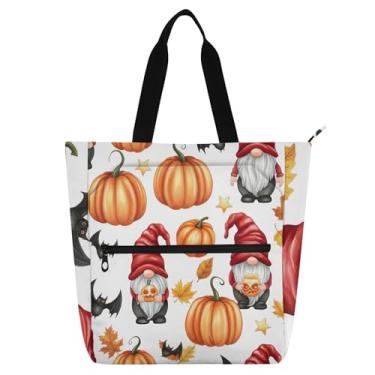 Imagem de GAIGEO Bolsa de ombro com tema de abóboras para crianças e mulheres, trabalho, escola, reutilizável, com zíper, lona, bolsa de ombro