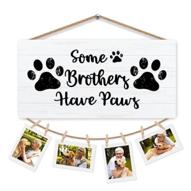 Imagem de iEFEY Porta-retrato de madeira para pendurar para mãe de cachorro, presente de irmãos, presente de aniversário de mães para amantes de cães, patas de cachorro, suporte de fotos para pendurar na parede