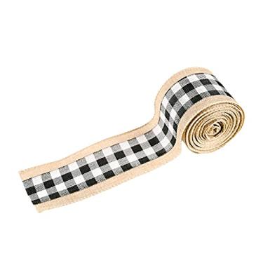 Imagem de Cocoarm Fita de Natal, Fita Xadrez de Decorativa 5,6m X 6,3 Cm de Linho Com Fio para Grinalda Fazendo Embrulho de Presente Decoração de Festa de Criação de Diy (Tabuleiro de damas preto e branco)