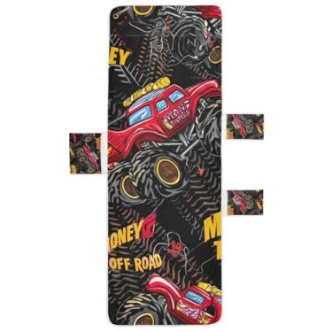 Imagem de Red Monster Truck Pneus Cartoon Chaise Lounge Cadeira Toalha Toalhas de Cadeira de Praia com Bolso Superior Ajustado Espreguiçadeira de Piscina Externa 85 x 76 cm