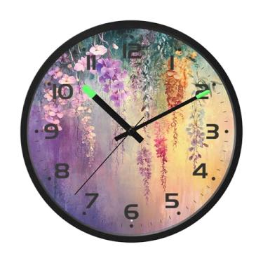 Imagem de SEHANY Relógio de parede vintage com flores de videira silencioso, sem tique-taque, relógio redondo operado por bateria, controle de som, luz noturna, relógios de parede para sala de estar, cozinha