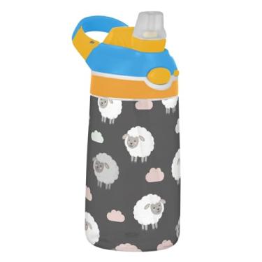 Imagem de Garrafa de água infantil de 473 ml, à prova de vazamento, 473 ml, garrafa de água esportiva Tritan com canudo reutilizável, copo de viagem para crianças, alça de transporte, lindo desenho animado de