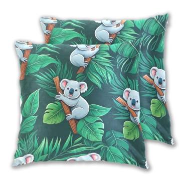 Imagem de Joitme Lindas capas de almofadas tropicais verdes coalas conjunto de 2 fronhas fofas de sofá para sala de estar, 40,6 x 40,6 cm, 2 peças