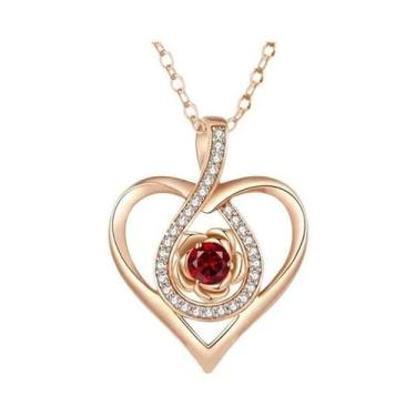 Imagem de Colar Com Pingente De Zircônia Vermelha Em Caixa De Presente Flor Rosa