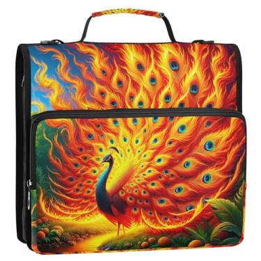 Imagem de Fichários grandes de 3,8 cm com 3 anéis, resistente, cauda de pavão, fichário de penas, zíper, portfólio e estojo, suporte de pasta de anel, bolsa escolar com alça de ombro