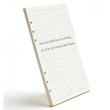 Imagem de MAHIONG Refil de papel A5 forrado para fichários e planejadores de 6 anéis, 900 folhas/1800 páginas, 100 g/m², papel de enchimento perfurado para diário e anotações