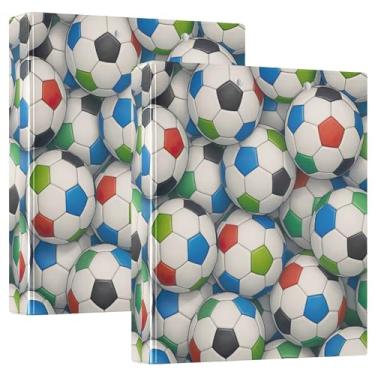Imagem de Bolas de futebol coloridas, 3 fichários de 3 anéis, comporta 200 folhas, 3 pastas de anel redondo, 31,5 x 27 x 6 cm, pacote com 2