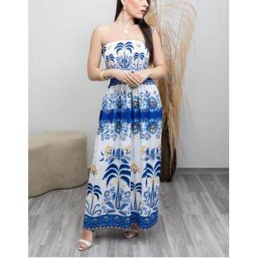 Imagem de Vestido Longo Feminino Estampado Floral sem alça Elegante Verão - SWIS
