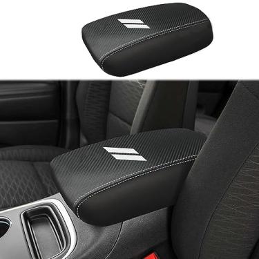 Imagem de Rifoda Capa de apoio de braço para console central adequada para Dodge Durango 2011-2020 caixa de descanso de braço capa de couro de microfibra (preta com fibra de carbono)