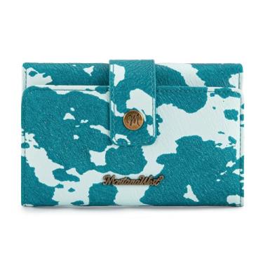 Imagem de Montana West Carteiras pequenas femininas com três dobras com bloqueio de RFID, carteira feminina para cartão de crédito, carteiras de viagem ocidentais com janela para identidade, Estampa de vaca