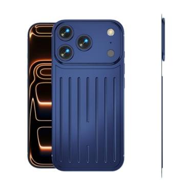 Imagem de Maustron Capa de liga de alumínio para iPhone 17 Pro Max, textura de bagagem, capa traseira fina com adesivo dupla face, proteção à prova de choque (azul)