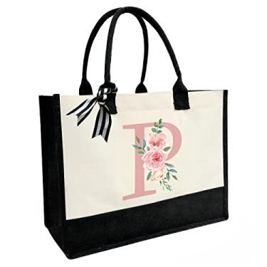 Imagem de Sacola de lona com carta impressa, presentes personalizados para mulheres, mães, amigas, professoras, bolsas de praia premium com zíper, P, L