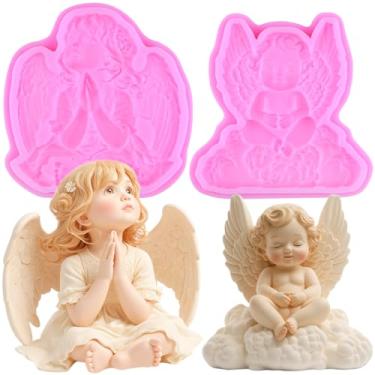 Imagem de MIYAHOUSE Angel Fondant Moldes de silicone para decoração de bolos, pasta de goma de chocolate, argila de polímero, conjunto de 2