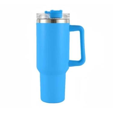 Imagem de Garrafa Térmica Inox 1200ml Aço Inoxidável - Portátil, Isolante, para Academia, Escritório e Viagens, com Tampa e Canudo(AZUL CLARO)