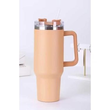 Imagem de Garrafa Térmica Inox 1200ml Aço Inoxidável - Portátil, Isolante, para Academia, Escritório e Viagens, com Tampa e Canudo(MARFIM BEGE)