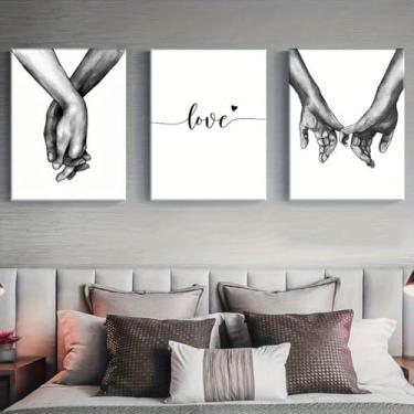 Imagem de Conjunto de decalques de parede 3 peças Love Hand in Hand of Minimalist Line Art para quarto, sala de estar, galeria, decoração de parede, acima da cama, sofá, escritório, 30 x 45 cm