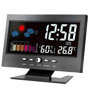 Imagem de YOUTHINK Relógio Meteorológico Digital Inteligente Com Tela Grande, Monitor de Temperatura e Umidade Sem Fio, Calendário, Despertador, Luz de Fundo, Celsius e Fahrenheit, Registros (Preto)