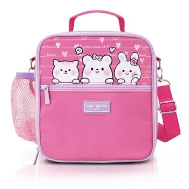 Imagem de Lancheira Térmica Infantil Jacki Design Amiguinhos - 4.752ml com Elástico Interno para Garrafa e Alças Ajustáveis (Gato Pink)