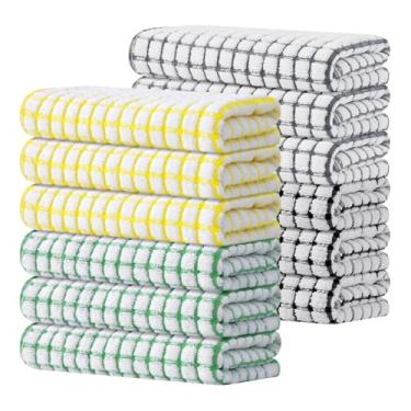 Imagem de Kitinjoy Pacote com 12 toalhas de cozinha felpudas de algodão, 40,6 x 63 cm, toalhas de prato super macias e absorventes, toalhas de mão de secagem rápida para secagem de cozinha, multicoloridas