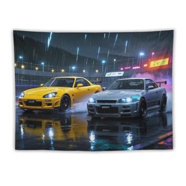 Imagem de HouLaiZhe JDM Tapeçaria de carro S2000 R34 Noite chuvosa corrida Jdm pendurar na parede quarto decoração de casa tapeçarias estética piquenique decoração de parede arte de parede para dormitório sala