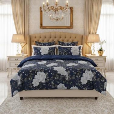 Imagem de Design botânico elegante • Conforto inspirado no hotel • Estilo azul atemporal com fronhas de 71 x 71 cm