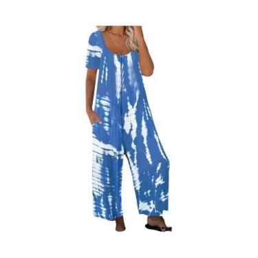 Imagem de Macacão Feminino plus Size Com Estampa Listrada, Gola Redonda, Manga C