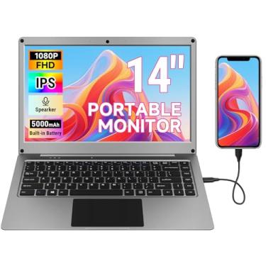 Imagem de GrowCube Monitor portátil com teclado, Lapdock FHD de 14 polegadas 1080p compatível com mini PC/telefone/PC/console de jogos, CrowView Note com adaptadores RPi5 e Jetson (recurso completo tipo C e