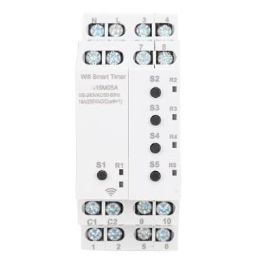 Imagem de Luqeeg Temporizador WiFi inteligente, temporizador de 5 canais isolados com interruptor externo, controle de aplicativo, modo de controle Bt, suporte remoto por voz, interruptor inteligente para luzes