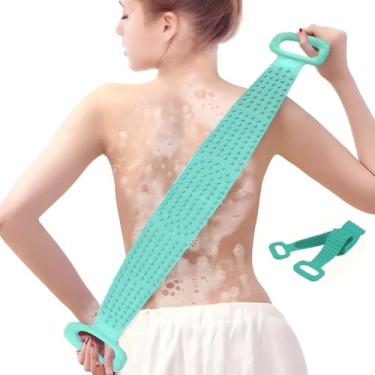 Imagem de Escova de banho esfoliante corporal de silicone, escova de chuveiro esfoliante, cinto de banho com tira extra longa e alça para facilitar a remoção das costas, lama de fricção e cinzas do corpo das