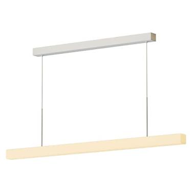 Imagem de Luminária pendente longa em acrílico, luminária linear de metal com acabamento branco, lustre LED moderno, luminárias de suspensão para restaurantes, luminárias pendentes minimalistas nórdic