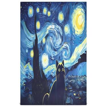 Imagem de Joisal Gato preto noite estrelada chá azul toalha de mão toalhas de prato fofas para cozinha panos de prato decorativos panos de prato absorventes de secagem rápida 45 x 71 cm, 6 pacotes