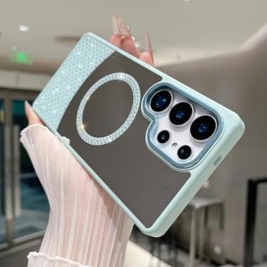 Imagem de HJZSZX Capa protetora espelhada magnética com glitter para Galaxy A26 (para Galaxy A26/azul)