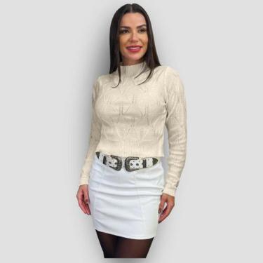 Imagem de Blusa Cropped Tricô Feminina Trançado Manga Longa Blogueira - GIP ECOM
