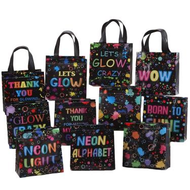 Imagem de Sacos de presente, texto impresso impermeável não tecido, 20x20x9cm, 24 unidades