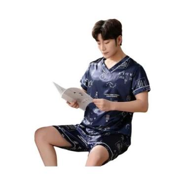 Imagem de Conjunto De Pijama Masculino De Seda Gelada De Manga Curta, Fácil De L