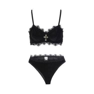 Imagem de Conjunto De Lingerie Gótica Com Alça Ajustável Em Renda Preta, Inspira