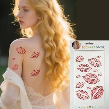 Imagem de Adesivos autoadesivos de joias faciais, adesivos de transferência de strass de cristal de lábio vermelho, joias de beijo de festival, para maquiagem, cabelo, corpo, acessórios de rave, decoração de